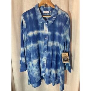 NWT Habitat A-Line Tunic Button Up Shirt Size Large Blue White Lagenlook